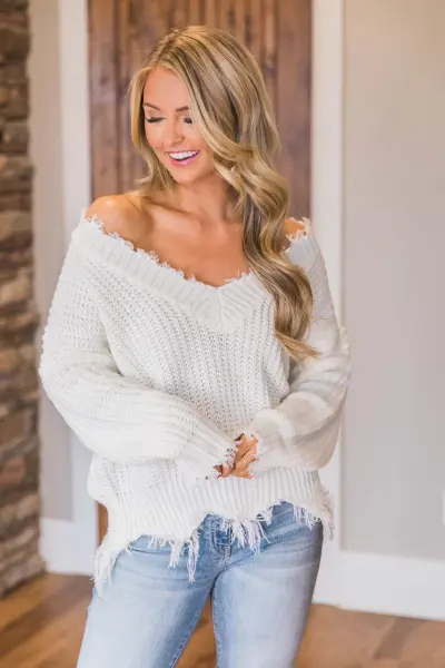 Women Fashion Casual Autumn Solid Color Thickened Irregular Tassel Long-Sleeve Knitted Sweater