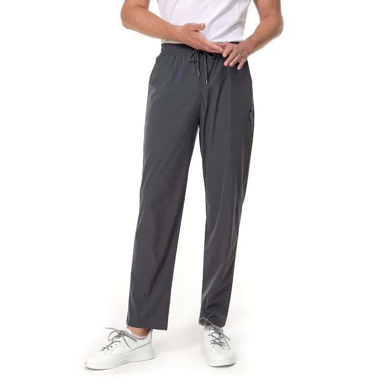 Men Fashion Casual Summer Solid Color Ice Silk Quick-Drying High Elastic Drawstring Pants