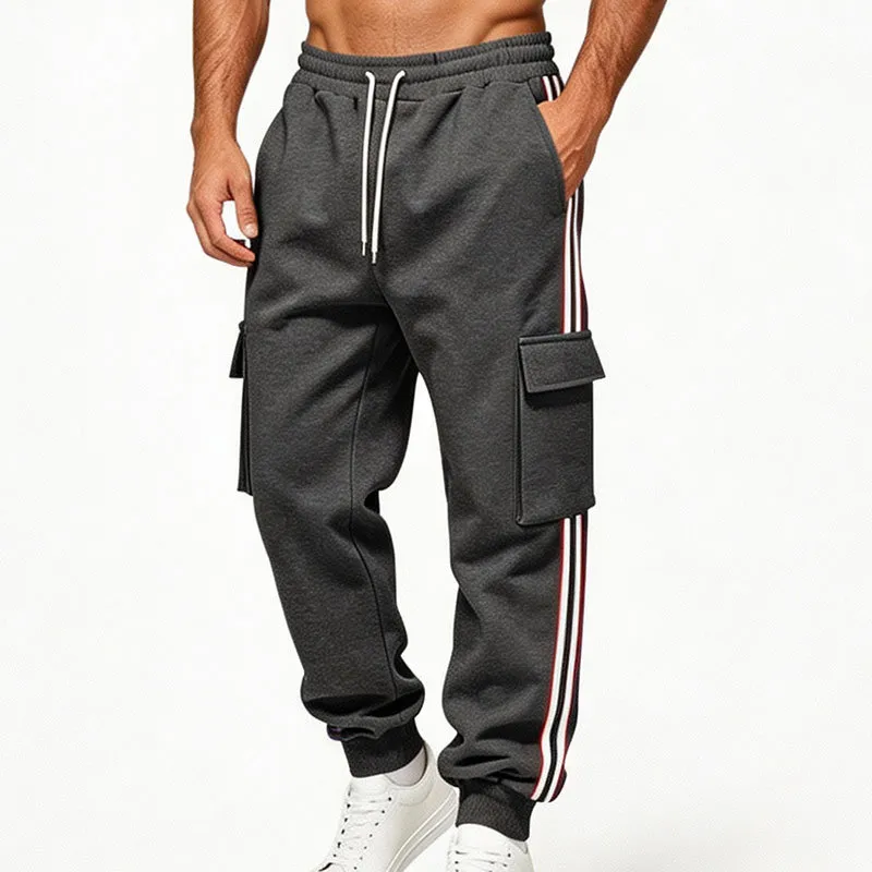 Men'S Fashion Casual Autumn Winter Velvet Contrast Ribbon Pants