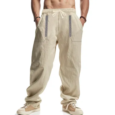 Men'S Fashion Casual Solid Color Linen Breathable Loose Pants