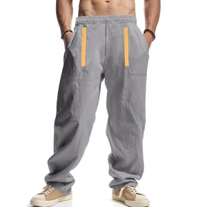 Men'S Fashion Casual Solid Color Linen Breathable Loose Pants