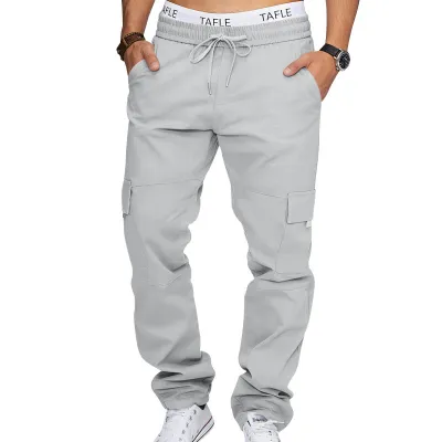 Men'S Fashion Casual Solid Color Loose Multi-Pocket Pants