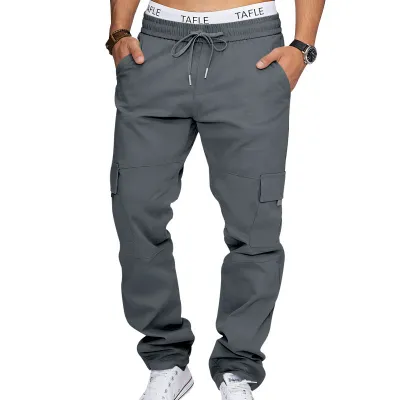 Men'S Fashion Casual Solid Color Loose Multi-Pocket Pants