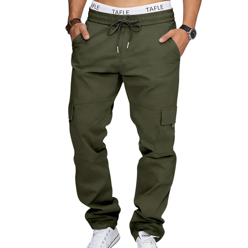 Men'S Fashion Casual Solid Color Loose Multi-Pocket Pants