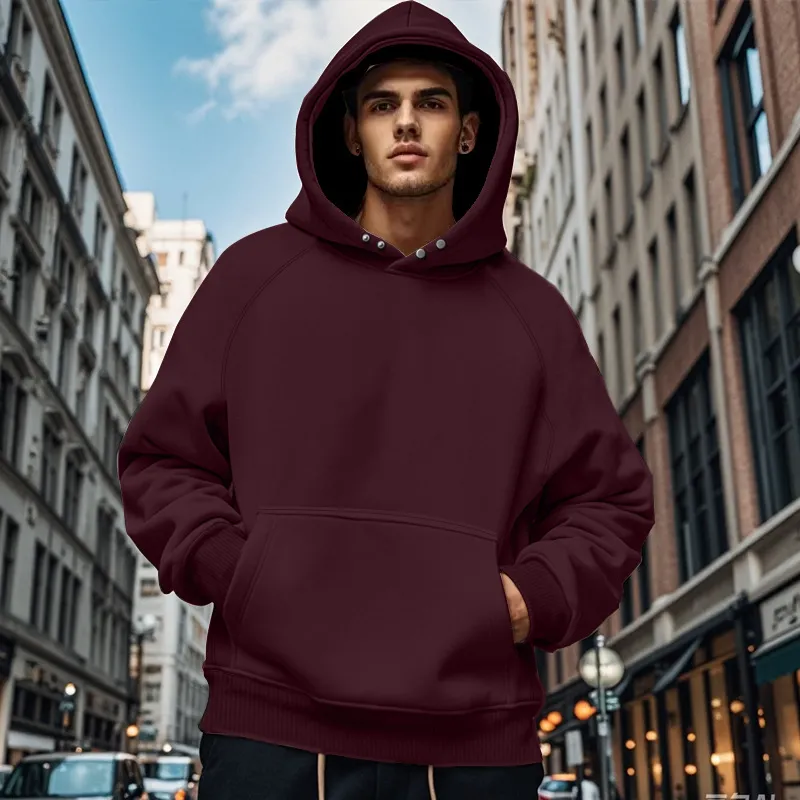 Men'S Fashion Casual Autumn And Winter Solid Color Fleece-Lined Long-Sleeve Hoodies