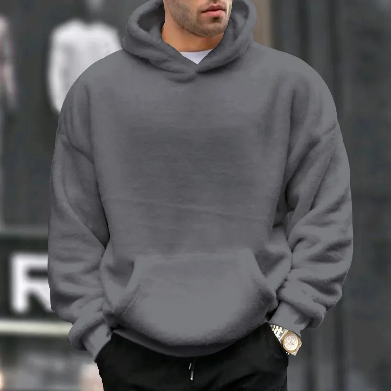 Men'S Fashion Casual Autumn And Winter Solid Color Double-Sided Velvet Long-Sleeve Hoodies