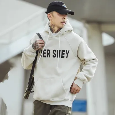 Men'S Fashion Casual Autumn Winter Letter Printed Cotton Long-Sleeve Loose Hoodies