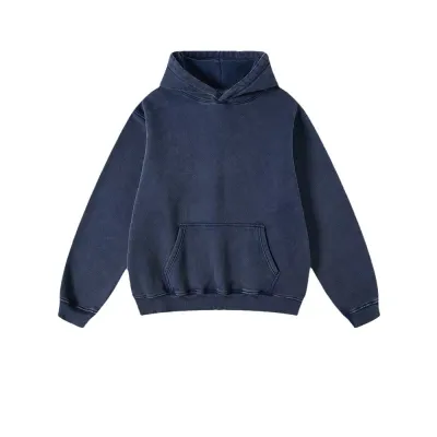 Men'S Fashion Casual Autumn And Winter Solid Color Velvet Thickened Washed Long-Sleeve Hoodies