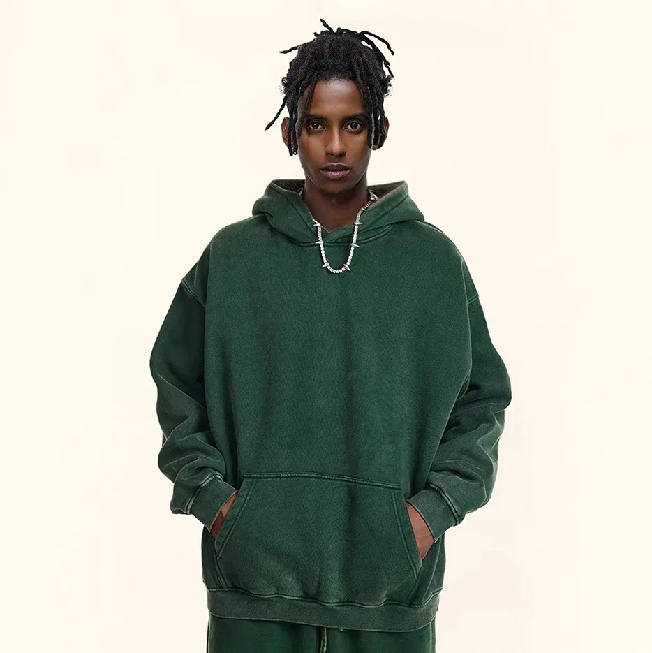 Men'S Fashion Casual Autumn And Winter Solid Color Velvet Thickened Washed Long-Sleeve Hoodies