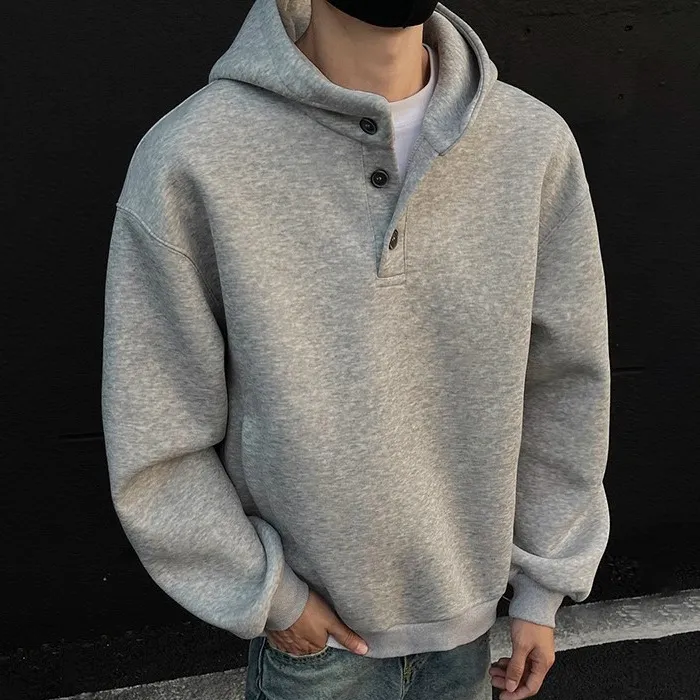 Men'S Fashion Casual Autumn Solid Color Thickened Long-Sleeve Loose Hoodies