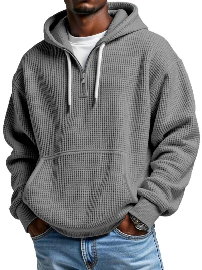 Men'S Fashion Casual Autumn And Winter Solid Color Waffle Long-Sleeve Hoodies