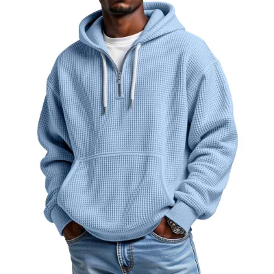 Men'S Fashion Casual Autumn And Winter Solid Color Waffle Long-Sleeve Hoodies
