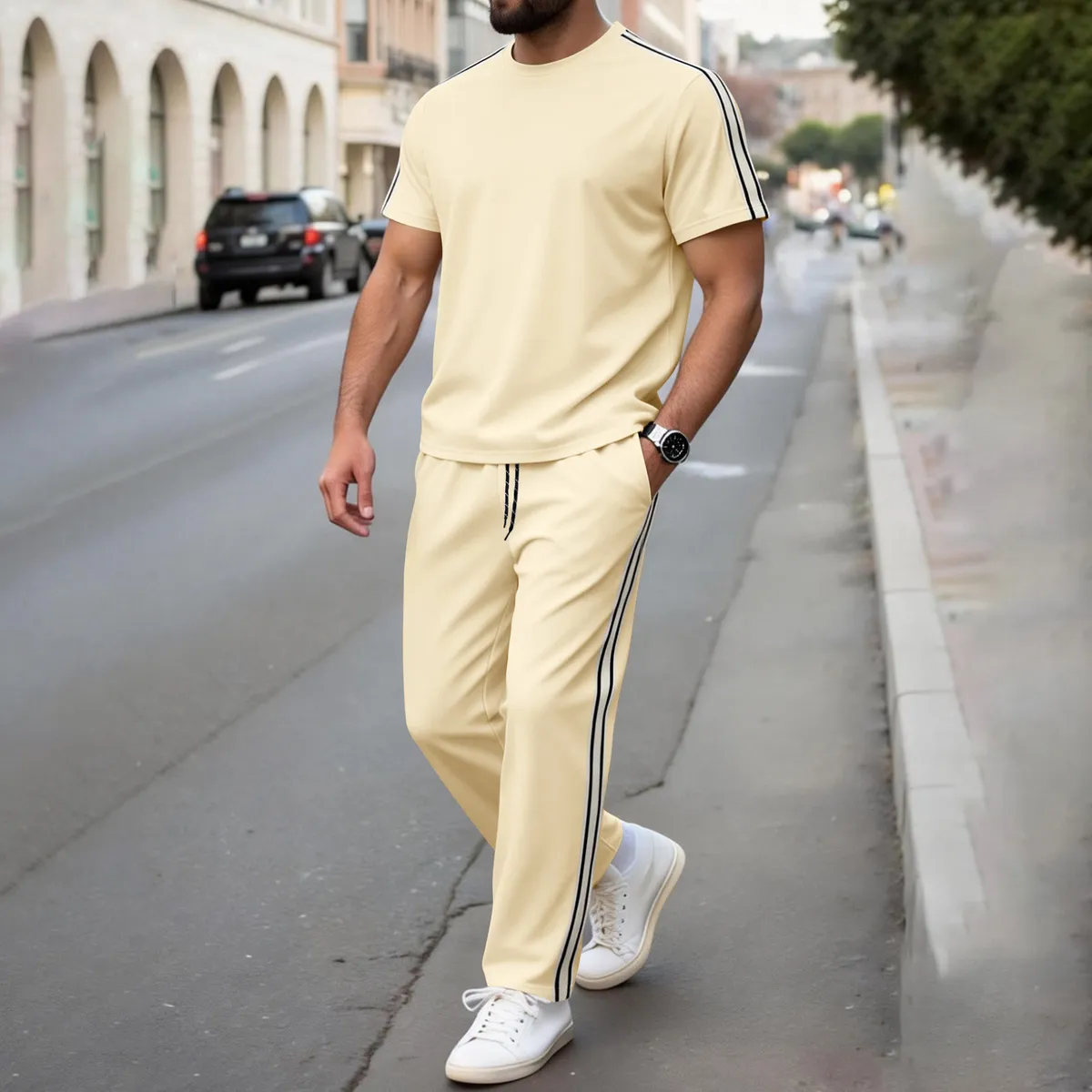 Men'S Fashion Casual Summer Short-Sleeve T-Shirt Pants Two-Piece Set