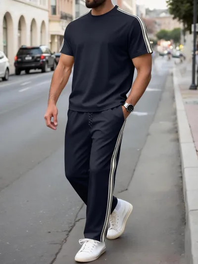 Men'S Fashion Casual Summer Short-Sleeve T-Shirt Pants Two-Piece Set