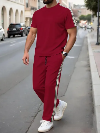 Men'S Fashion Casual Summer Short-Sleeve T-Shirt Pants Two-Piece Set