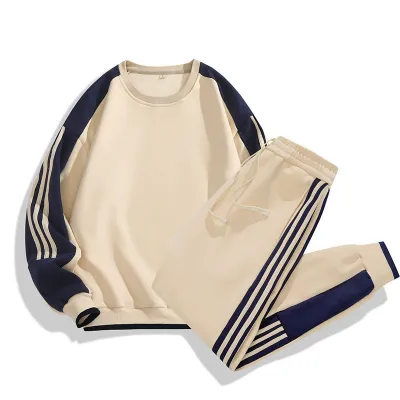 Men'S Fashion Casual Spring And Autumn Color Block Long-Sleeve Sweatshirt Pants Two-Piece Set