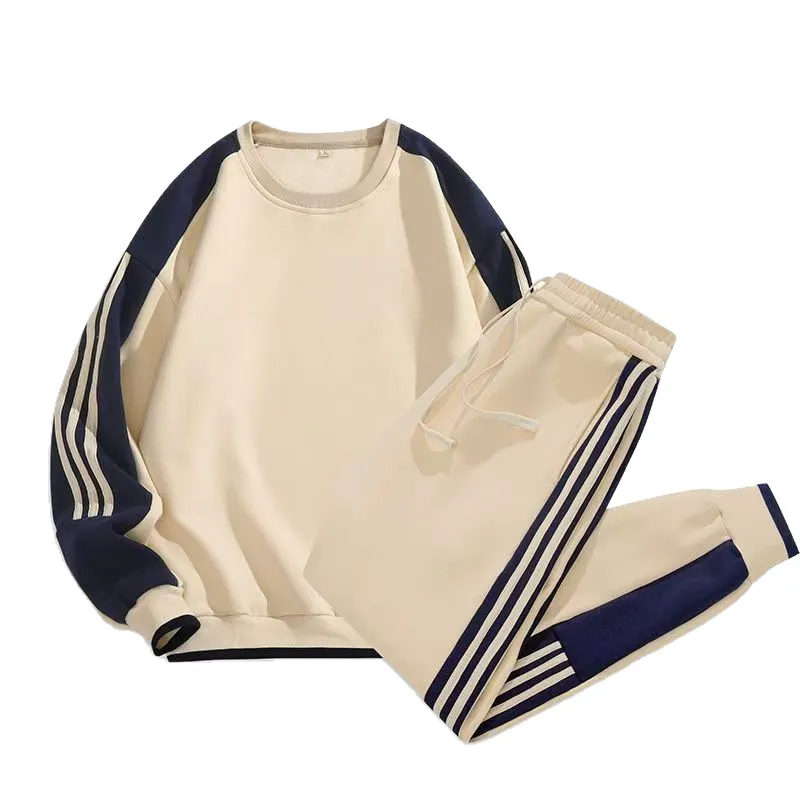 Men'S Fashion Casual Spring And Autumn Color Block Long-Sleeve Sweatshirt Pants Two-Piece Set