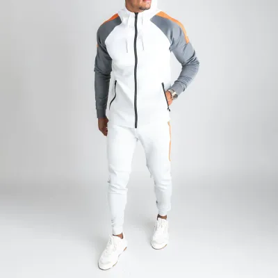 Men'S Fashion Casual Contrast Color Long-Sleeve Zipper Hoodies Pocket Pants Two-Piece Set