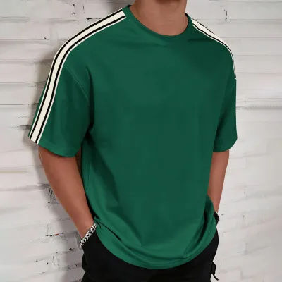 Men'S Fashion Casual Spring And Autumn Stripe Round Collar Short-Sleeve T-Shirt