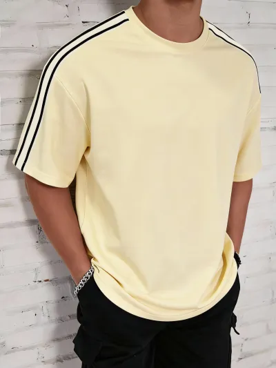 Men'S Fashion Casual Spring And Autumn Stripe Round Collar Short-Sleeve T-Shirt