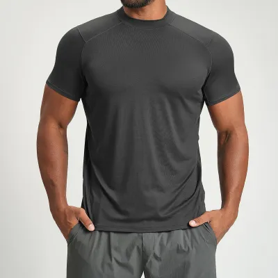 Men'S Fashion Casual Summer Solid Color Breathable Round-Neck Short-Sleeve T-Shirt