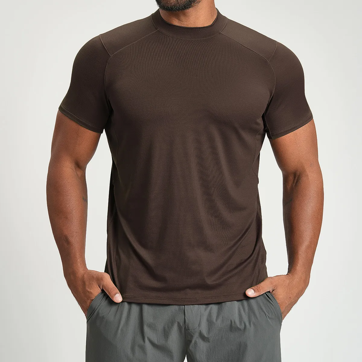 Men'S Fashion Casual Summer Solid Color Breathable Round-Neck Short-Sleeve T-Shirt