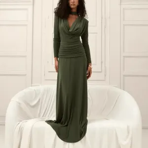 Women Fashion Elegant Autumn Solid Color Long Sleeve Slim-Fit Strap Dress