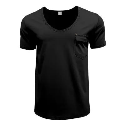 Men'S Fashion Casual Summer Solid Color Pocket V-Neck Short-Sleeve T-Shirt