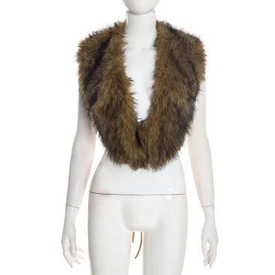 Women Autumn And Winter Sexy Sleeveless Faux Fur Hanging Neck Backless Cropped Top