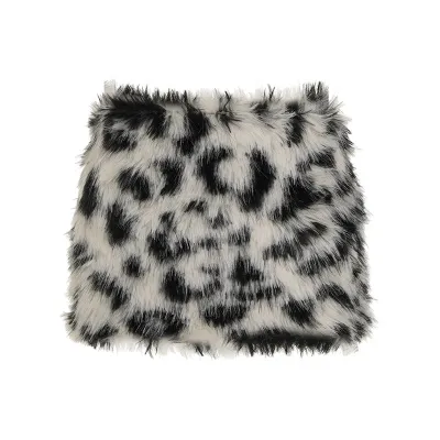 Autumn Winter Women Sexy Leopard Faux Fur Skirt