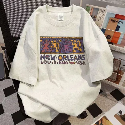 Casual Cotton Printed Loose Round Neck Short Sleeve T-Shirt