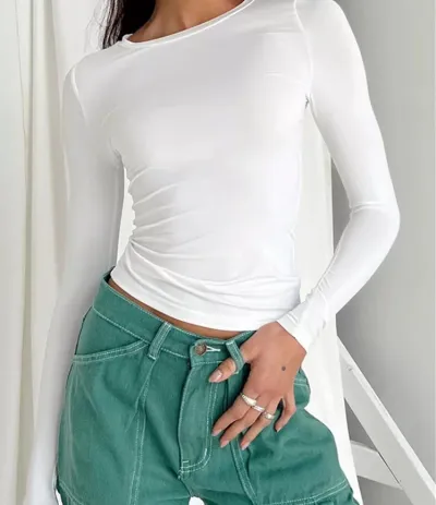 Women Fashion Casual Spring Solid Color Long-Sleeve T-Shirt