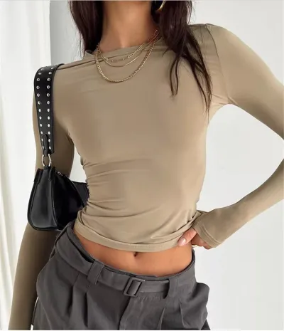Women Fashion Casual Spring Solid Color Long-Sleeve T-Shirt