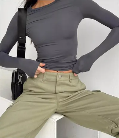 Women Fashion Casual Spring Solid Color Long-Sleeve T-Shirt