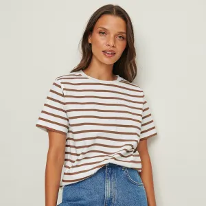 Women Fashion Casual Spring And Summer Stripe Round Neck Short Sleeve T-Shirt