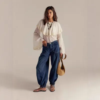 Women Fashion Casual Retro Mid-Waist Non-Elastic Joggers Jeans