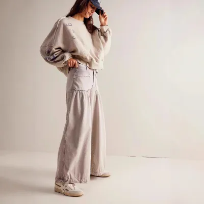 Women Fashion Casual Retro Mid-Waist Non-Elastic Joggers Jeans