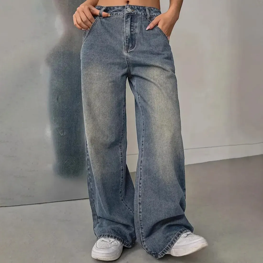 Women'S Fashion Casual Simple Solid Color Wash Straight Jeans