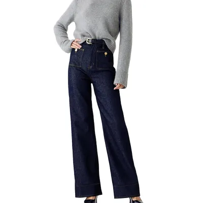 Women Fashion Casual Simple Loose High Waist Straight Jeans