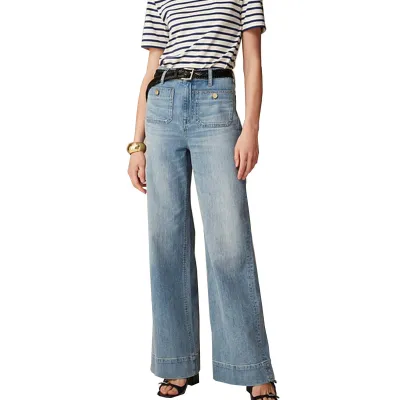 Women Fashion Casual Simple Loose High Waist Straight Jeans
