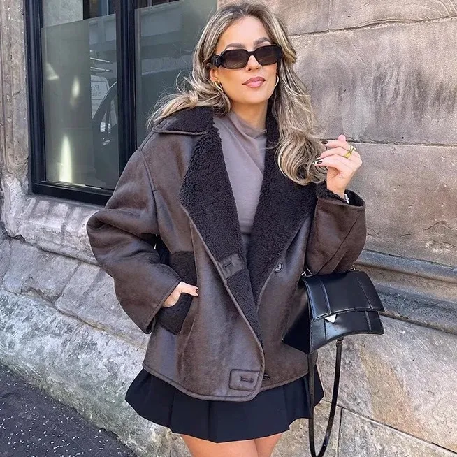 Women Fashion Casual Autumn And Winter Cotton-Padded Lapel Long-Sleeve Warm Jacket