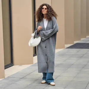 Women Fashion Casual Autumn And Winter Solid Color Long-Sleeve Long Loose Knitted Coat