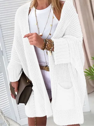 Women Fashion Casual Autumn Winter Solid Color Long-Sleeve Loose Knitted Coat