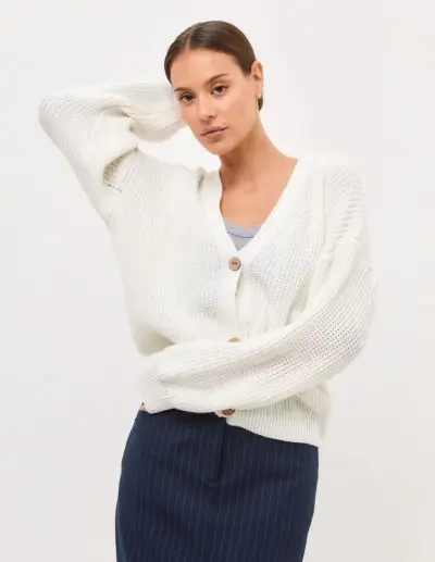 Women Fashion Casual Autumn And Winter Solid Color V-Neck Button Long-Sleeve Loose Knitted Coat