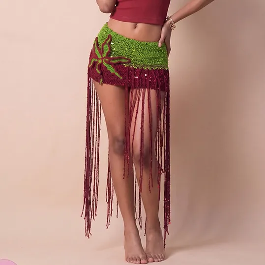 Women Fashion Sexy Summer Creative Color-Matching Tassel High Waist Slim-Fit Skirt