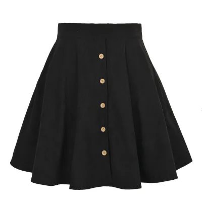 Women Fashion Casual Autumn Solid Color Corduroy Button High Waist Ruffled Skirt