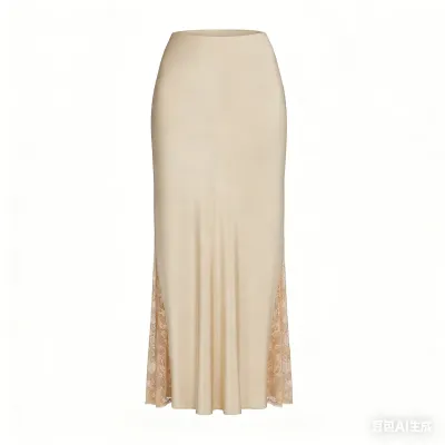 Women Fashion Elegant Summer Solid Color Satin Side Lace High Waist Skirt