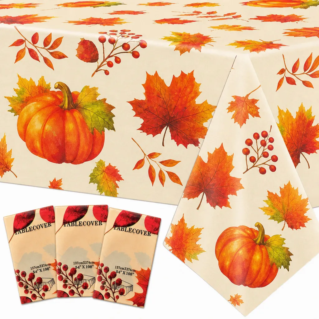 Thanksgiving Pumpkin Maple Leaf Disposable Tablecloth