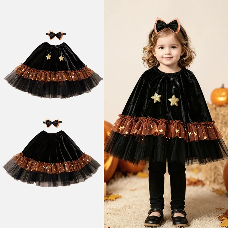 Halloween Kids Girl'S Fashion Mesh Cloak Headband Two-Piece Set