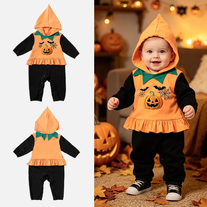 Halloween Kids Baby Boys And Girls Fashion Cute Party Pumpkin Style Long-Sleeve Jumpsuit